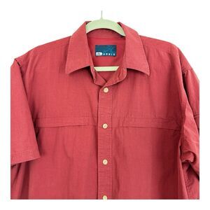 Hobie Button Shirt Mens Sz Large Short Sleeve Pockets Rust Brown Cotton Nylon